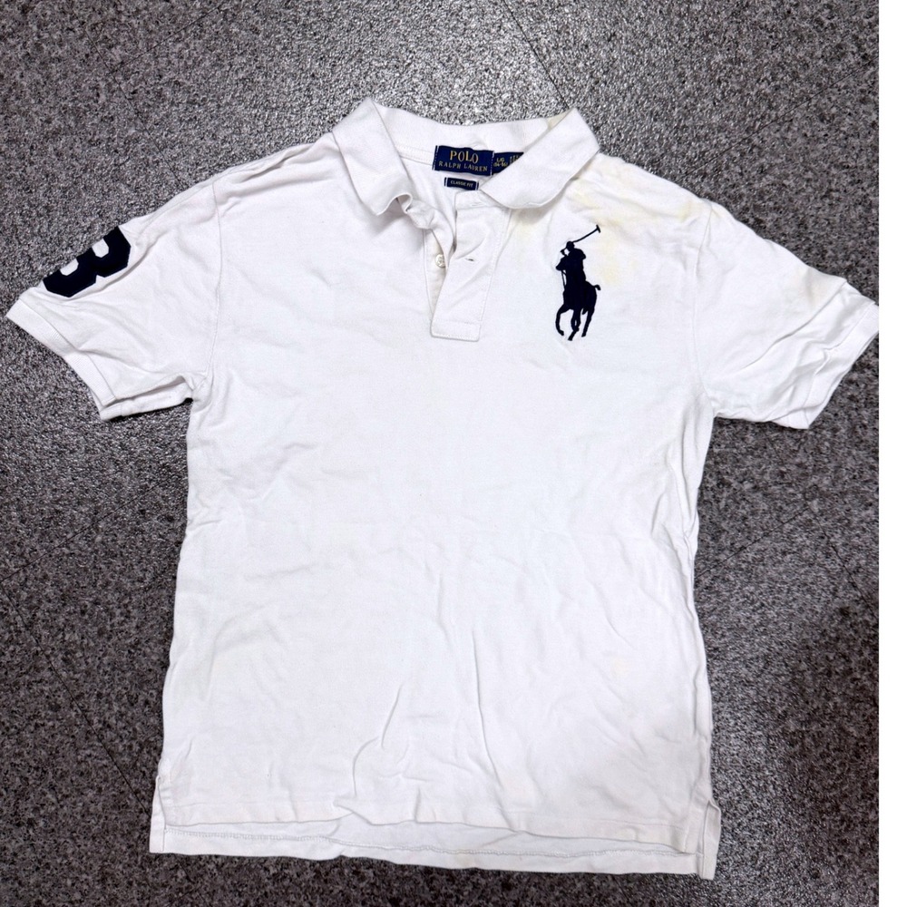 Polo Ralph Lauren Big Pony Kids L 14-16 White Fair Stained Embroidered Shirt